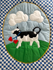 Vtg 1990s Baby Cow Cozy Crib Quilt and Diaper Bag Gingham Hearts