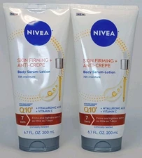 LOT OF 2 NIVEA Skin Firming + Anti-Crepe Body Serum-Lotion Q10 (6.7 fl.oz. Each)
