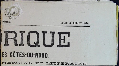 No. 52 ONLY ON COMPLETE NEWSPAPER folded L'ARMORIQUE ST BRIEUC JULY 20, 1874