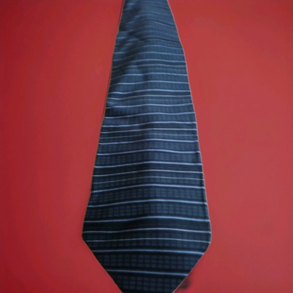 Stunning Murano Italian Silk Necktie Black & Silver Squares& Stripes... - Image 2 of 4