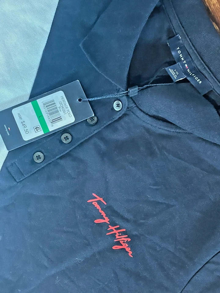 Nuevo Tommy Hilfiger Camisa Mujer’s L Azul Marino Golf Polo Camiseta Manga Corta Top Foto 2 de 3