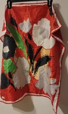 Vintage Paoli Italian Scarf Red Floral Bold Colorful Retro MidMod Artsy