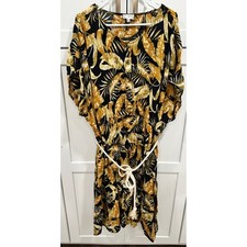 Wonderly Dress - Tropical Print, Button Front, Casual, with Belt - 4X