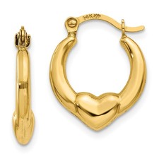 14k Yellow Gold 15mm Hollow Heart Hoop Earrings