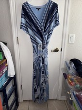 Lane Bryant Blue Floral Stripe Short Sleeve Maxi Faux Wrap Dress Size 24