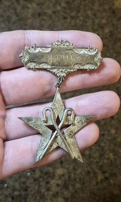RARE 1900S SILVER TONE MASONIC ? UNKNOWN CROSSED CANES DEPUTY AWARD MEDAL BADGE