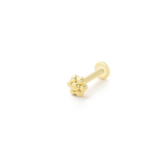 Beaded Flower Minimalist Tragus Ear Piercing Stud Solid Real 14K Yellow Gold Beaded Flower Minimalist Tragus Ear Piercing Stud Solid Real 14K Yellow Gold