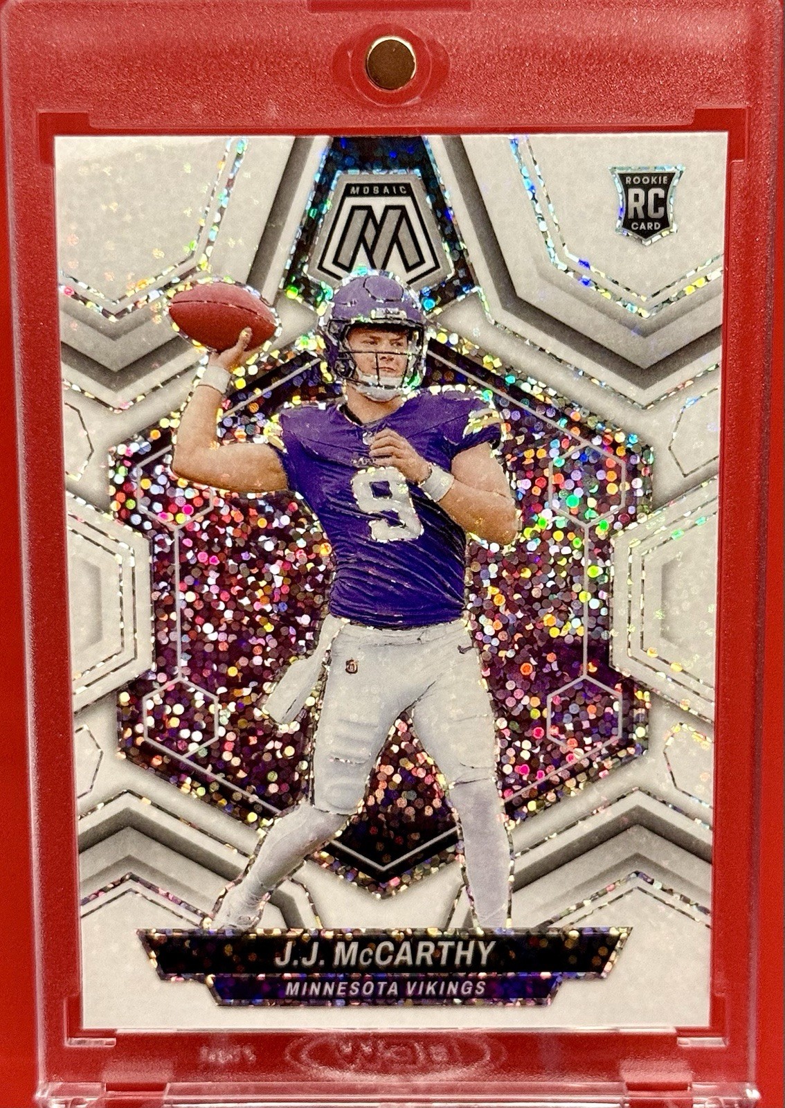2024 Panini Mosaic J.J. McCarthy RC White Sparkle Prizm SSP Rookie #310 Vikings