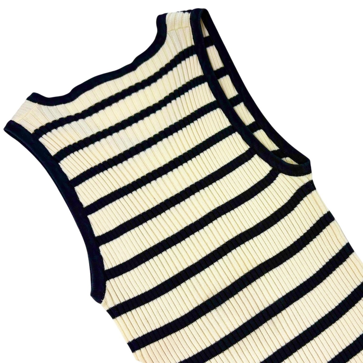 CHANEL Vintage 98P CC Mark Logo Striped Knit Tank Top #38 Cream