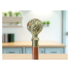 Victorian Style Brass Handle Walking Stick Gentleman's Wooden Cane