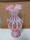 VTG FENTON COIN DOT PINK CRANBERRY OPALESCENT 10 3/4" TALL RUFFLED  EDGE VASE