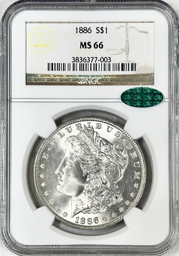 1886 MORGAN SILVER DOLLAR NGC & CAC MS66 STUNNING BRIGHT WHITE COIN