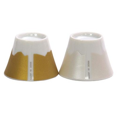 Ogura Keramik Sake Tasse Mt. Fuji Mica Gold/Mica Silver 30ml Paar Sake Becher