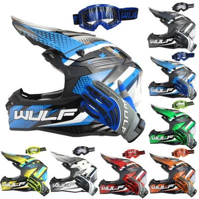 Wulfsport Iconic Adult Dual Sport Motocross Helmet & Gloves & Goggles Off Road