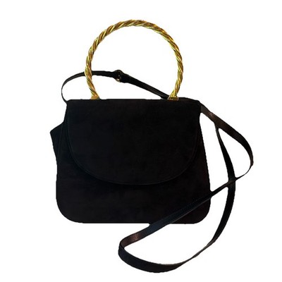 Vintage Ferragamo Salvatore Hand Bag Leather 2way Gold Black L 21 2043 New