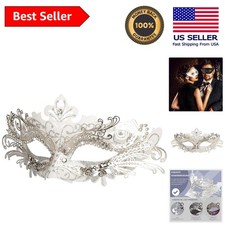 Gorgeous White Masquerade Mask with Rhinestones for Carnival and Parties