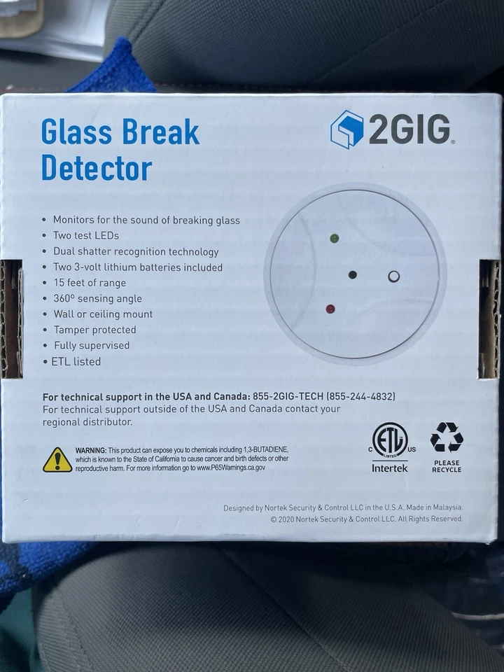 Brand New 2GIG GB1-345 Glass Break Detector – Wireless 345 MHz Alarm Sensor - Image 2 of 2