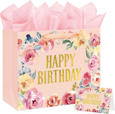 16.5" Extra Large Happy Birthday Gift Bag with Card and Tissue Papers, Handles F