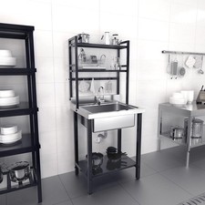 67"H Commercial Sink 304 Stainless Steel Sink with Adjustable Shelves and Hooks