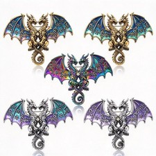 5 Pcs Gothic Dreamy Double Dragon Enamel Brooches for Men and Women
