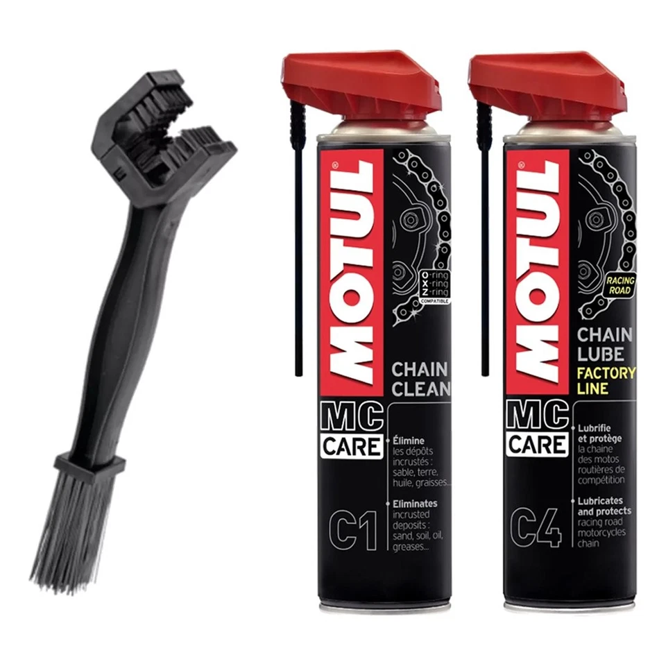 LAMPA MOTUL KIT PULIZIA CATENA MOTO HONDA C1 CLEAN + GRASSO SPRAY LUBRIFICANTE C4