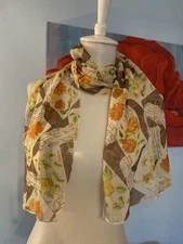 Vintage Cejon Silk Scarf with Seed Packets Floral Rectangle Garden