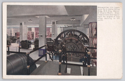 Metropolitan Life Insurance Co Elevator Engine Room Postcard