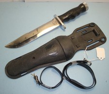 VINTAGE STAINLESS US DIVERS DIVE KNIFE SEA HAWK AQUALUNG WITH SHEATH STRAPS 36
