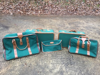 Green Canvas \u0026 Leather Suitcase Set 