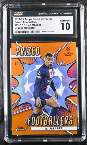 2022-23 Topps Finest UCL PSG Prized Footballers Kylian Mbappe Orange /25 CGC 10