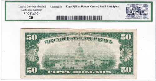 1929 $50 Federal Reserve 🇺🇸 SAN FRANCISCO California CA 🇺🇸 Grade 20 🇺🇸 - 第 2/2 張圖片