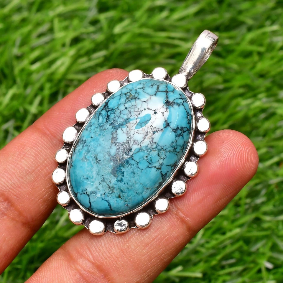 Ciondolo gioiello in argento sterling 925 fatto a mano con pietra turchese 2,10" - Immagine 2 di 4