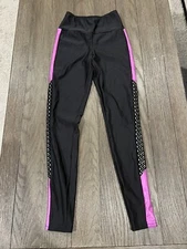 Mens jock Black Pink Shiny Spandex Tights Compression Pants 2XS
