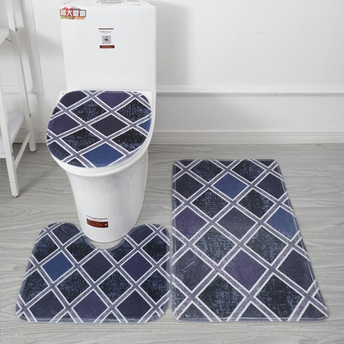 3 Piece Printed Bathroom Rug Set, Bath Mat, Contour Rug, Toilet Lid Cover Soft  - Picture 19 of 35