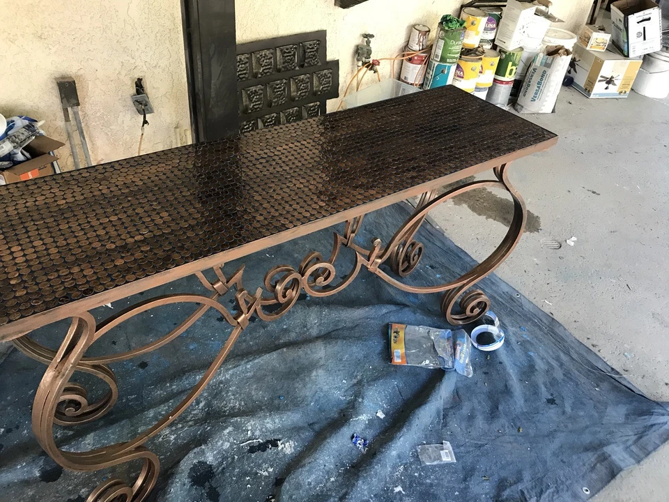 锻铁桌 复古 室内/室外 手工制作 铜便士上衣 — 第 2/2 张图片