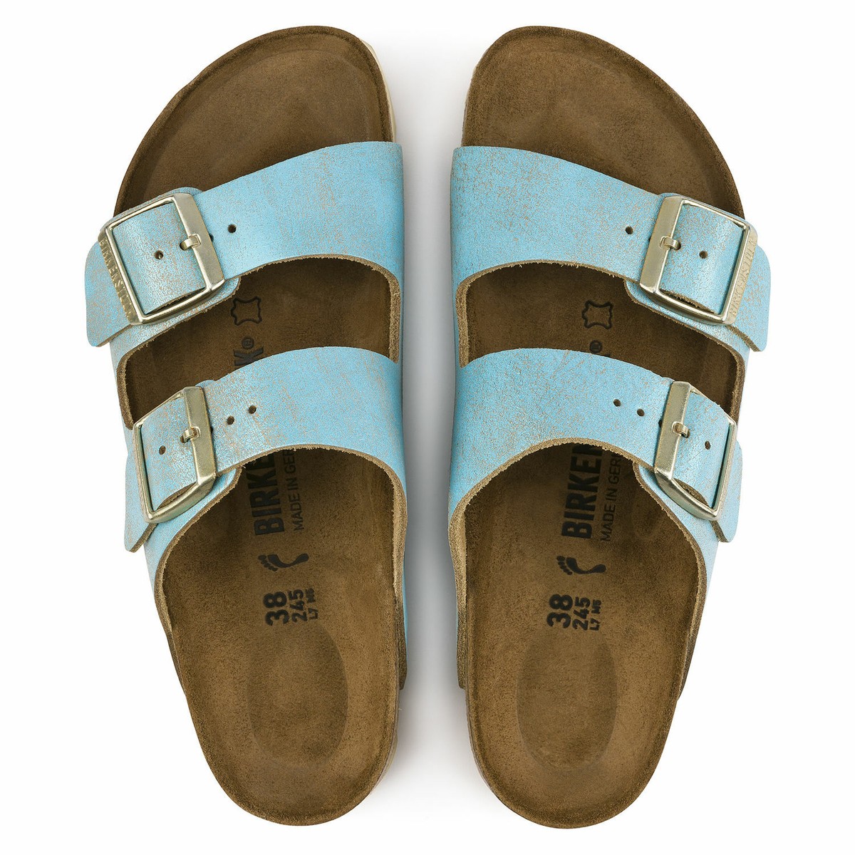 Birkenstock Leather ARIZONA Washed Metallic Aqua BNIB 1012877