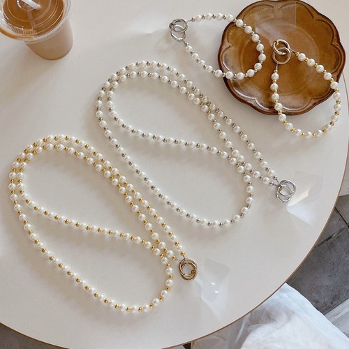With Card Pearl Phone Lanyard 120cm Anti Loss Hanging Rope Bag