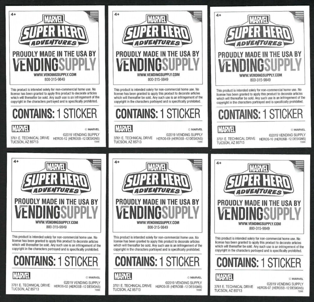 2019 Marvel Super Hero Adventures Stickers Set (12) Vending Supply
