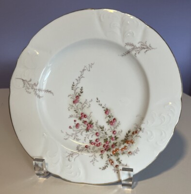 Vtg Pink Flower Plate Scalloped Edge Gold Trim Raised Pattern Edge Floral 7.5 