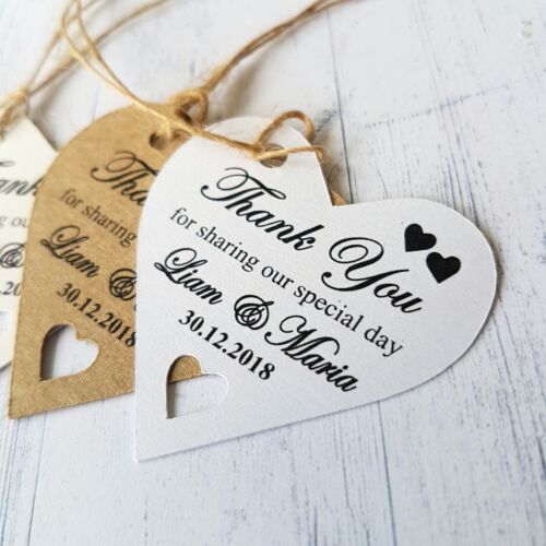 Personalised Wedding Favour Tags Thank You For Sharing Heart Labels With Twine - Picture 1 of 7