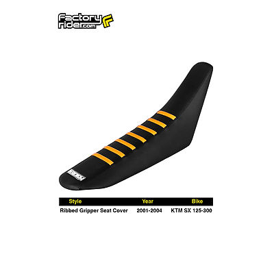 2001-2004 KTM SX 125-300 Seat Cover Gripper   ALL BLACK / ORANGE RIBS   #73