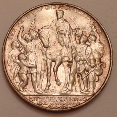 ~Germany 1913 Prussia Two 2 Marks -Defeat of Napoleon Choice Uncirculated Unc