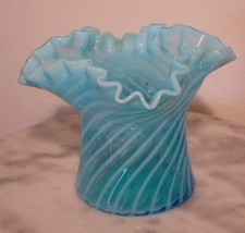 Vintage Fenton Blue Swirl Opalescent Square Crimped Top Violet Vase