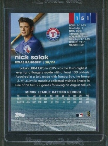 Stadium Club #151 Nick Solak RC 2020 novato Texas Rangers - Imagen 2 de 2
