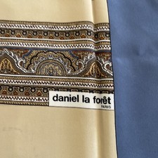 Daniel La Foret Paris Scarf Large 26" Square Silk Paisley Blue Tan - Vintage