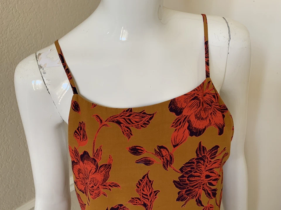 Camiseta sin mangas Ecote Anthropologie mostaza/coral floral viscosa/rayón forrada fluida talla M Foto 2 de 4