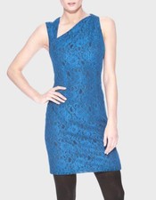 Andrew Marc ~ Blue Lace Asymmetric Cutout Back Sheath Party Dress 12 NEW $148