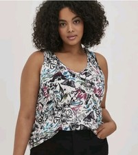 Torrid Size 6 Pocket Tank Heritage Slub Floralbutterfly White