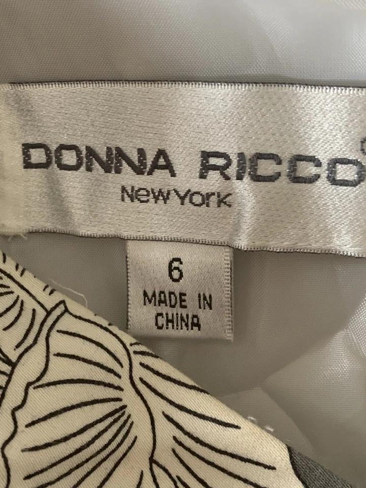 Donna Ricco floral dress party event wedding cotton fit flare black white gray 6 - Image 3 of 4