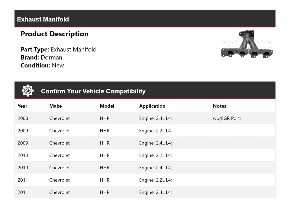 Colector de escape para Chevrolet HHR Dorman 2008-2011 2009 2010 Foto 2 de 4